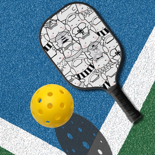 かわいいかわいい猫たち – 白黒ピンク ピックルボールラケット