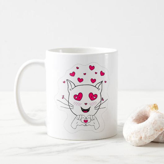 かわいいかわいい猫とハートラブマグ。 コーヒーマグカップ (ドーナツ)