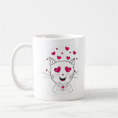 かわいいかわいい猫とハートラブマグ。 コーヒーマグカップ (左)