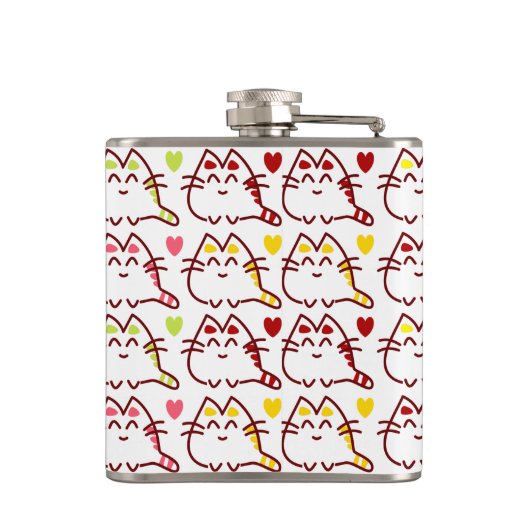 かわいいかわいい猫とハート柄 フラスク (裏面)