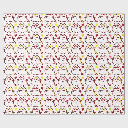 かわいいかわいい猫とハート柄 ラッピングペーパー (フラット)
