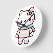 かわいいかわいい猫のセーター ラウンド壁時計 (傾斜)