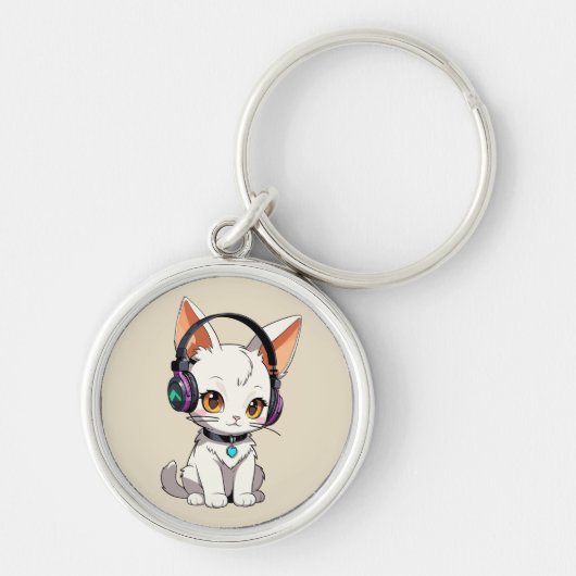 かわいいかわいい猫のヘッドフォン キーホルダー (正面)