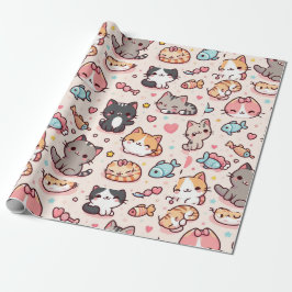かわいいかわいい猫の柄 ラッピングペーパー