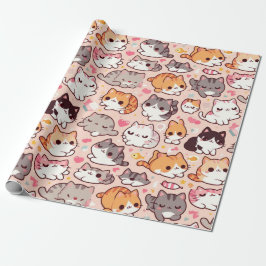 かわいいかわいい猫の柄 ラッピングペーパー