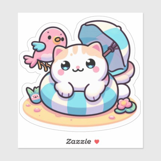 かわいいかわいい猫アットビーチ シール (シート)