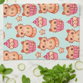 かわいいかわいい猫カップケーキピンクとブルーのパターン キッチンタオル (折り畳み)