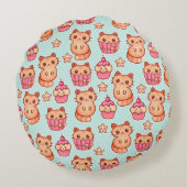 かわいいかわいい猫カップケーキピンクとブルーのパターン ラウンドクッション (裏面)