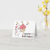かわいいかわいい猫カップケーキ誕生日カード カード (黄色い花)
