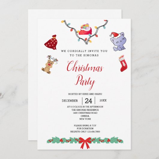 かわいいかわいい猫トナカイ愛好家 |クリスマスパーティー 招待状 (正面/裏面)