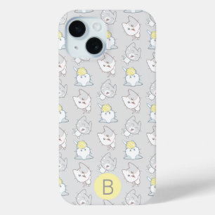 かわいいかわいい猫パターングレーイエローモノグラム iPhone 15ケース
