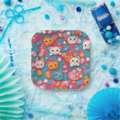 かわいいかわいい猫パターンプリント紙プレート ペーパープレート (パーティー)