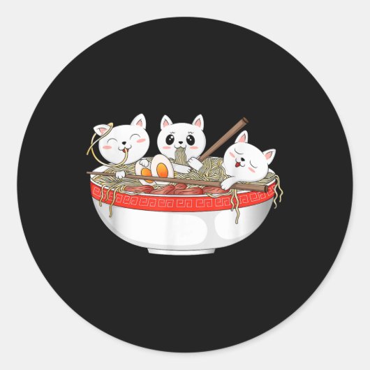 かわいいかわいい猫ラーメン日本の猫 ラウンドシール (正面)