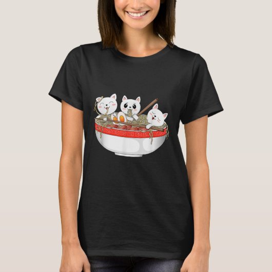 かわいいかわいい猫ラーメン日本の猫 Tシャツ (正面)