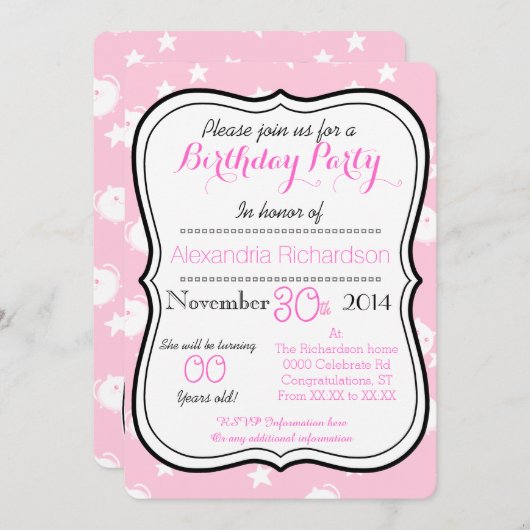 かわいいかわいい白猫の誕生パーティー 招待状 (正面/裏面)