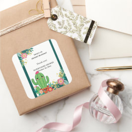 かわいいかわいい砂漠開花フローラサボテン赤ちゃんシャワー スクエアシール