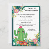 かわいいかわいい砂漠開花フローラサボテン赤ちゃんシャワー 招待状 (正面)