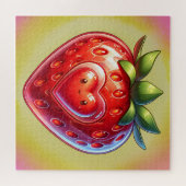 かわいいかわいい笑顔のハートとイチゴ –  ジグソーパズル (横)