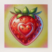 かわいいかわいい笑顔のハートとイチゴ –  ジグソーパズル (縦)