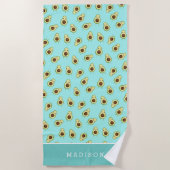 かわいいかわいい笑顔アボカドのパタパーソナライズされたーン ビーチタオル (正面)