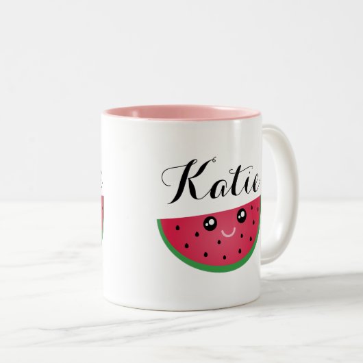 かわいいかわいい笑顔スイカ漫画 ツートーンマグカップ (正面右)