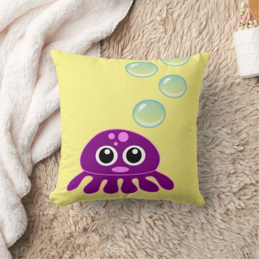 かわいいかわいい紫クラゲと青い泡 クッション (ブランケット)