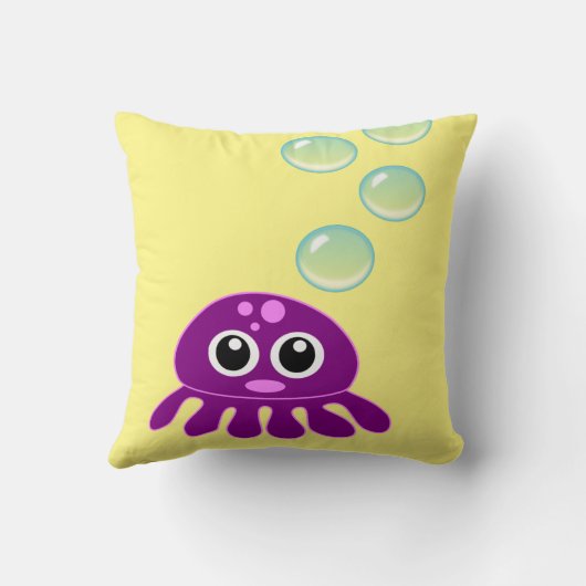 かわいいかわいい紫クラゲと青い泡 クッション (裏面)