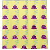 かわいいかわいい紫クラゲと青い泡 シャワーカーテン (正面)