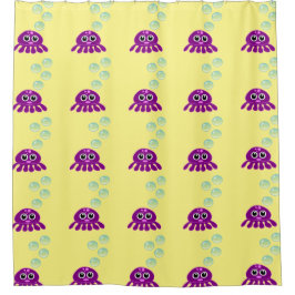 かわいいかわいい紫クラゲと青い泡 シャワーカーテン