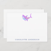 かわいいかわいい紫色のサメパーソナライズされた文房具 ノートカード (正面/裏面)