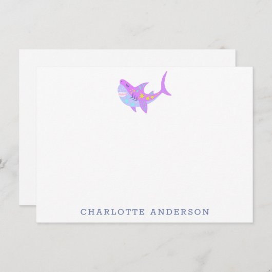 かわいいかわいい紫色のサメパーソナライズされた文房具 ノートカード (正面/裏面)