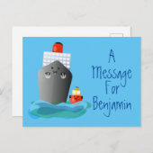 かわいいかわいい船とタグボート漫画イラストレーション ポストカード (正面/裏面)