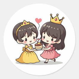 かわいいかわいい花嫁と花婿 – おとぎ話テーマ ラウンドシール