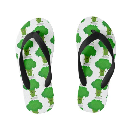 かわいいかわいい踊りブロッコリー漫画イラストレーション キッズビーチサンダル (フットベッド)