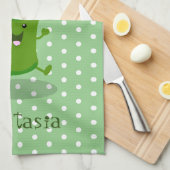 かわいいかわいい踊りブロッコリー漫画イラストレーション キッチンタオル (四つ折り)