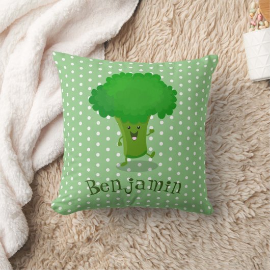 かわいいかわいい踊りブロッコリー漫画イラストレーション クッション (ブランケット)