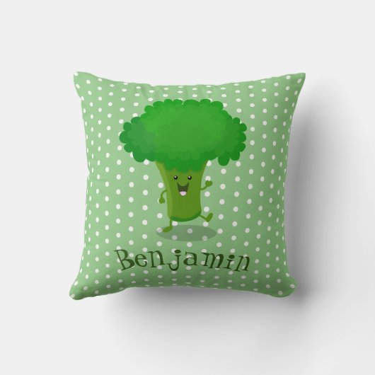 かわいいかわいい踊りブロッコリー漫画イラストレーション クッション (裏面)