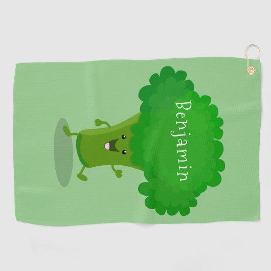 かわいいかわいい踊りブロッコリー漫画イラストレーション ゴルフタオル (横)