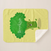 かわいいかわいい踊りブロッコリー漫画イラストレーション シェルパブランケット (正面(横))