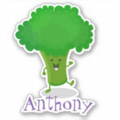 かわいいかわいい踊りブロッコリー漫画イラストレーション シール (正面)