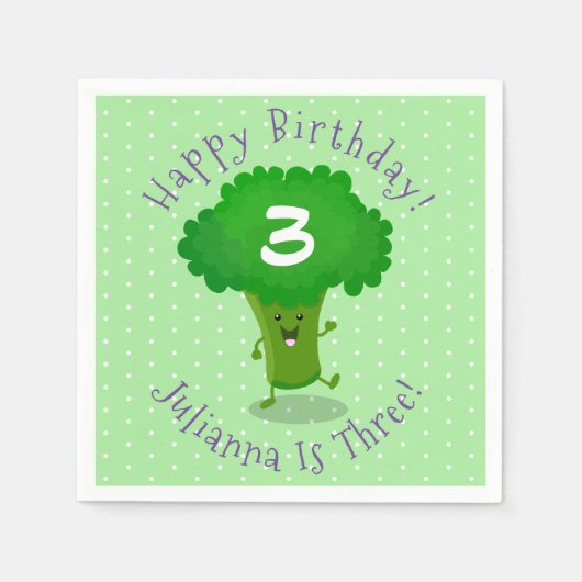かわいいかわいい踊りブロッコリー漫画イラストレーション スタンダードカクテルナプキン (正面)