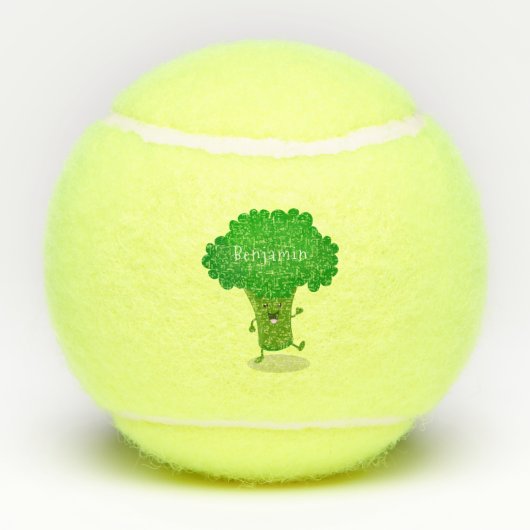 かわいいかわいい踊りブロッコリー漫画イラストレーション テニスボール (裏面)