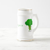 かわいいかわいい踊りブロッコリー漫画イラストレーション ビールジョッキ (正面右)