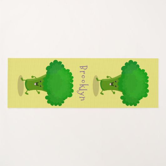 かわいいかわいい踊りブロッコリー漫画イラストレーション ヨガマット (正面(横))