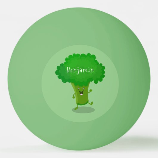 かわいいかわいい踊りブロッコリー漫画イラストレーション 卓球ボール (正面)