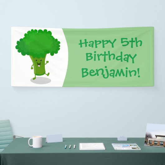 かわいいかわいい踊りブロッコリー漫画イラストレーション 横断幕 (トレードショー)