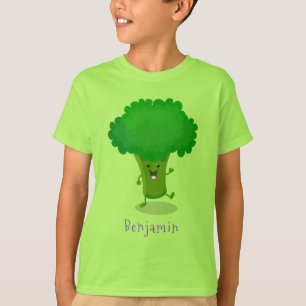 かわいいかわいい踊りブロッコリー漫画イラストレーション Tシャツ