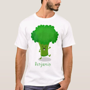 かわいいかわいい踊りブロッコリー漫画イラストレーション Tシャツ
