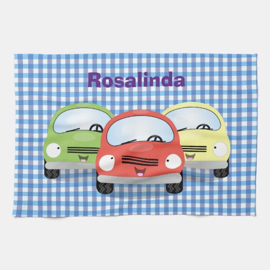 かわいいかわいい車の漫画イラストレーション キッチンタオル (横)