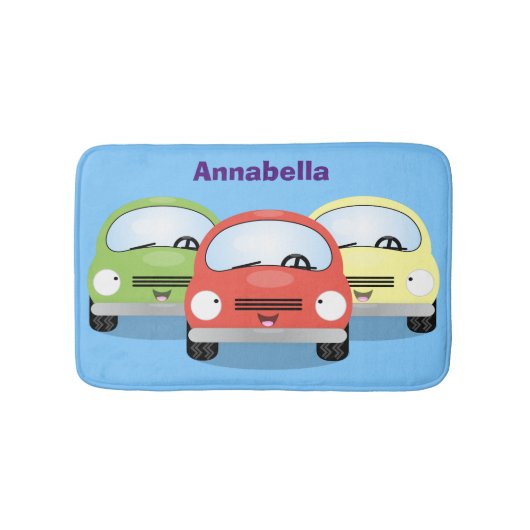 かわいいかわいい車の漫画イラストレーション バスマット (正面)